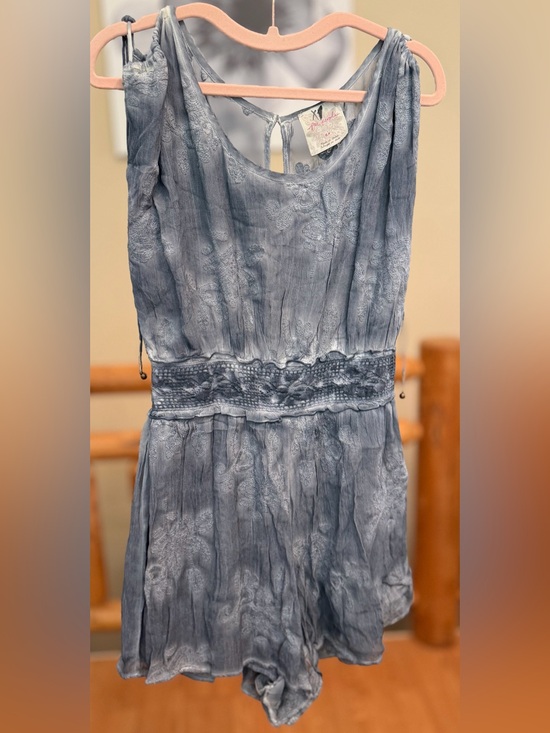 Free People Pants - Free People Dusty Blue Sleeveless Textured Romper